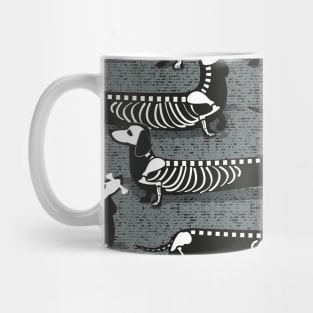 Spooktacular long dachshunds skeleton // pattern // green grey background skeleton dogs Mug